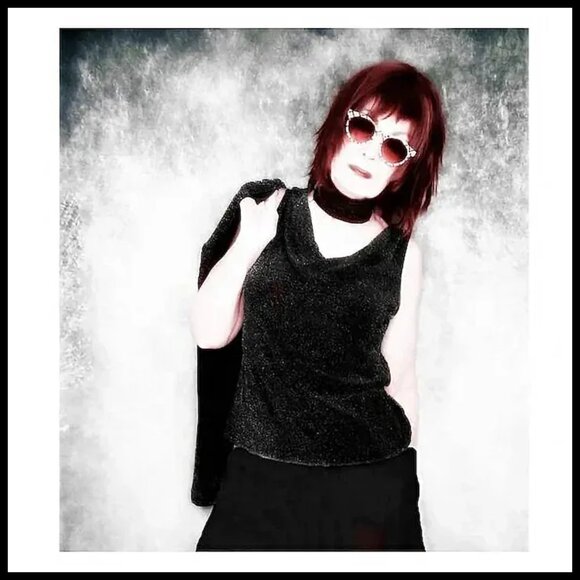 Cardigan Jacket & Cowl Neck Tank Top Black / Silver Lurex, Sparkly Knit Twin Set - Picture 7 of 12